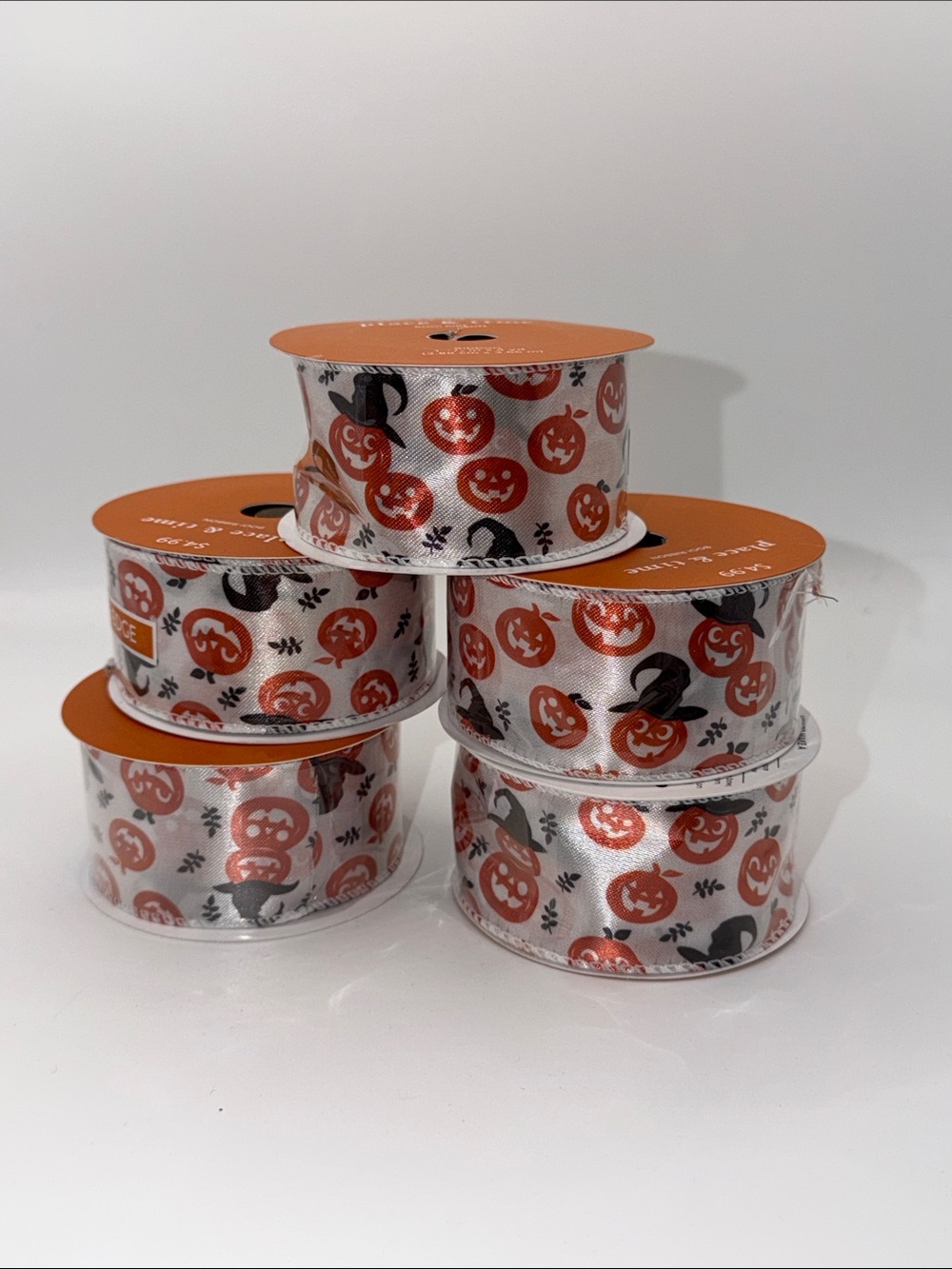Halloween Pumpkin Witch Hat Wired Edge Ribbon Spool Bundle Lot Spooky Crafting - Picture 2 of 6